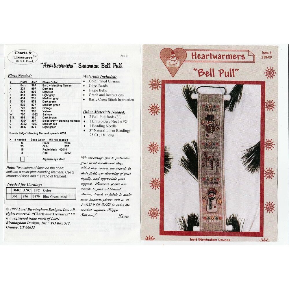 Heartwarmers Bell Pull Cross Stitch Snowman Pattern Lorri Birmingham Designs